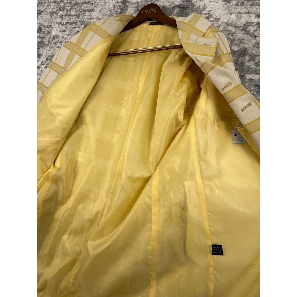 John‎ Raphael Platinum Men's 46L 38x32 Yellow Plaid 3 Piece Suit Milano Elegant